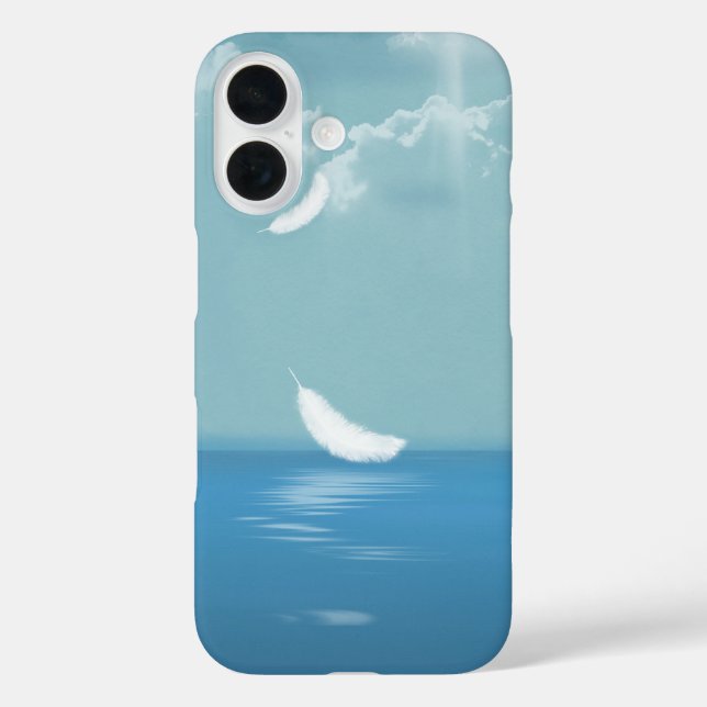 Funda iPhone 16 Flotación de plumas sobre el océano (Reverso )