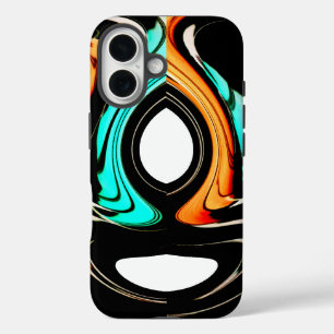 Funda iPhone 16 Fluidez Etérea   Abstracto Negro, Cian y Blanco