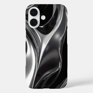 Funda iPhone 16 Flujo de Cromo Líquido – Textura Metálica Abstract