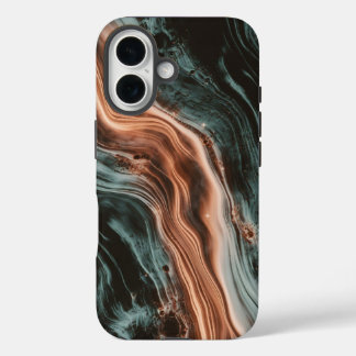 Funda iPhone 16 Flujo de mármol de cobre y azul teal