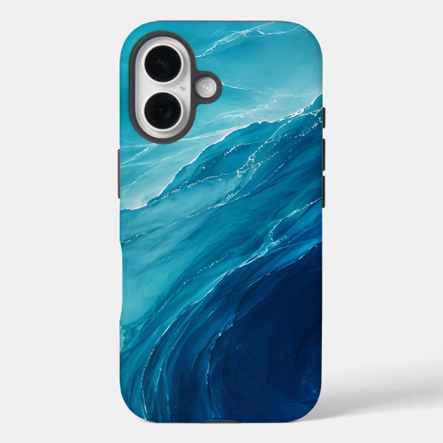 Funda iPhone 16 Flujo de Océano Turquesa de Lujo (Reverso )