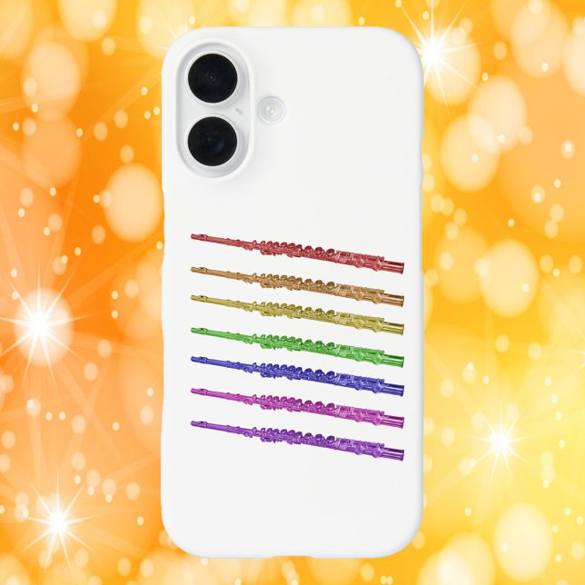 Funda iPhone 16 Flútas de arcoiris coloridas (A fun phone case with red, orange, yellow, green, blue, pink and purple flutes)