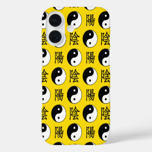 Funda iPhone 16 Fondo Amarillo Patrón Chino Yinyang