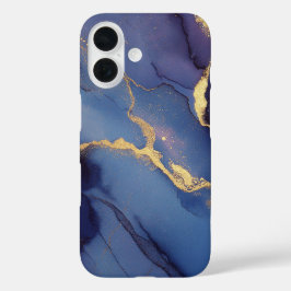 Funda iPhone 16 Fondo azul con rachas y puntos dorados