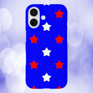 Funda iPhone 16 Fondo azul rojo del patrón de las estrellas