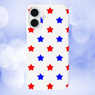 Funda iPhone 16 Fondo blanco del patrón de estrella azul rojo