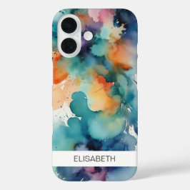 Funda iPhone 16 Fondo de acuarela artificial | Tu nombre