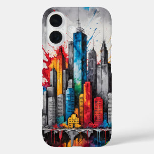 Funda iPhone 16 Fondo de línea de ciudad de acuarela de tinta salp
