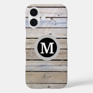 Funda iPhone 16 Fondo de Madera de Playa Monogramado