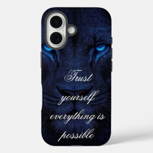 Funda iPhone 16 Fondo de pantalla motivador para iPhone León Azul