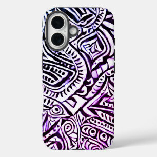 Funda iPhone 16 Fondo de remolinos en blanco y negro