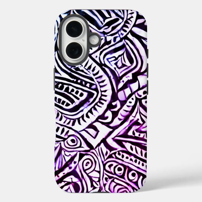 Funda iPhone 16 Fondo de remolinos en blanco y negro (Reverso )