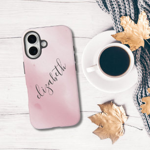 Funda iPhone 16 Fondo de salpicaduras de lavado de acuarela rosa c
