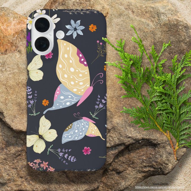 Funda iPhone 16 Fondo gris de smokey suave Obra de arte botánica (Subido por el creador)