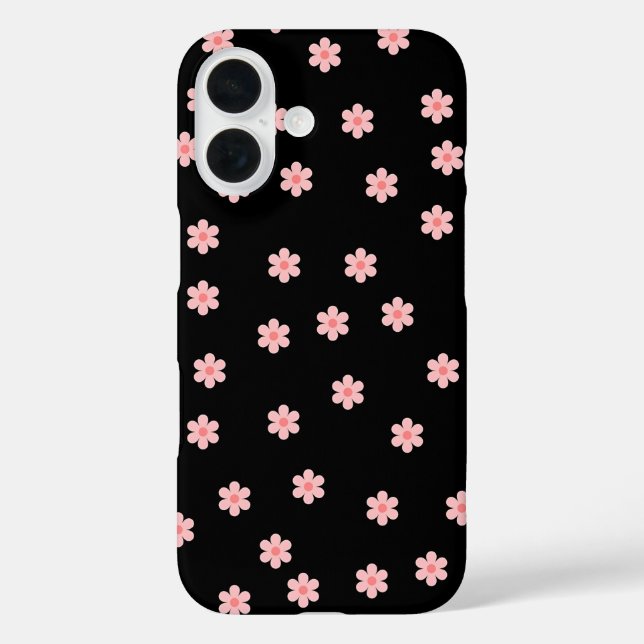 Funda iPhone 16 Fondo negro con flores (Reverso )