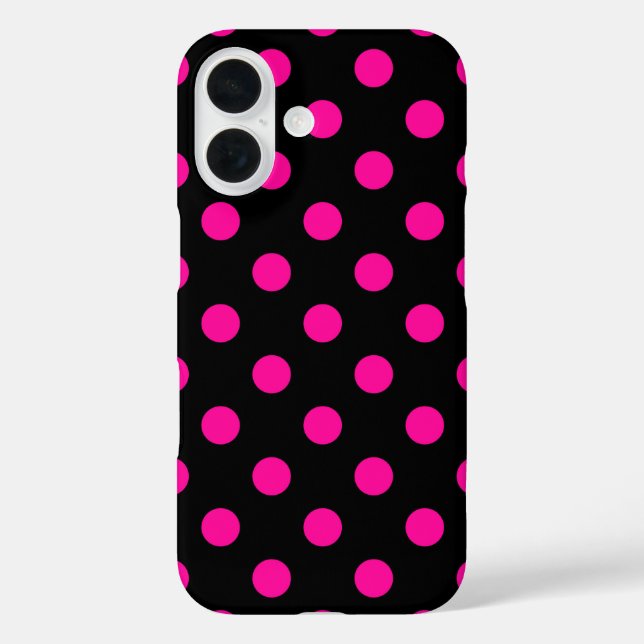 Funda iPhone 16 Fondo negro lunares rosados (Reverso )