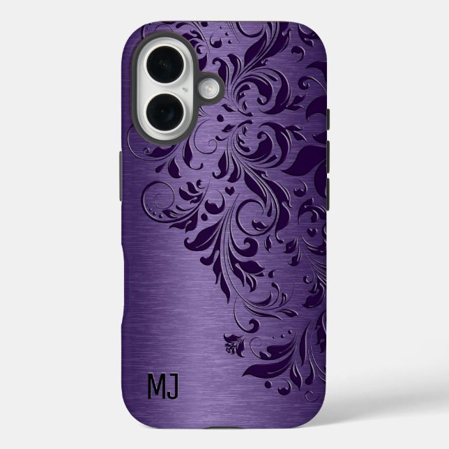 Funda iPhone 16 Fondo Púrpura Con Lazo Profundo Morado Floral (Reverso )