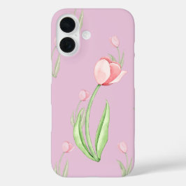 Funda iPhone 16 Fondo rosado con estuche Tulips Phone