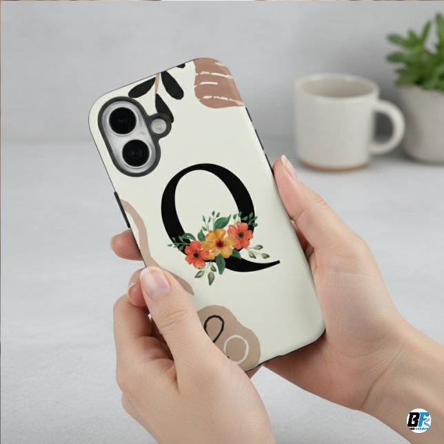 Funda iPhone 16 Forma botánica Boho Retro con el nombre 1ª capital (Subido por el creador)