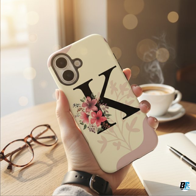 Funda iPhone 16 Forma botánica Boho Retro con el nombre 1ª mayúscu (Subido por el creador)