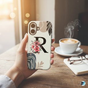 Funda iPhone 16 Forma Botánica Boho Retro Con Nombre 1er Capital R