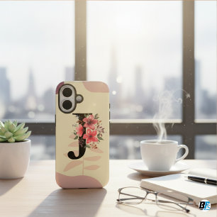 Funda iPhone 16 Forma Botánica Boho Retro Con Nombre 1ra Letra J
