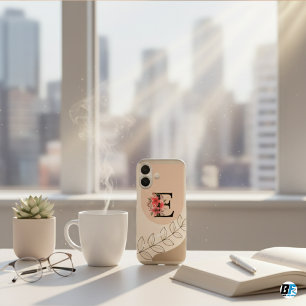 Funda iPhone 16 Forma Botánica Boho Retro Con Nombre 1ra Letra May