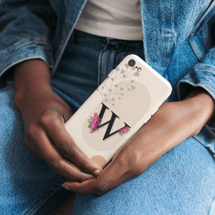 Funda iPhone 16 Forma Botánica Boho Retro Con Nombre 1ra Letra May