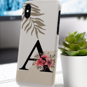 Funda iPhone 16 Forma Botánica Boho Retro con Nombre 1ra Letra May