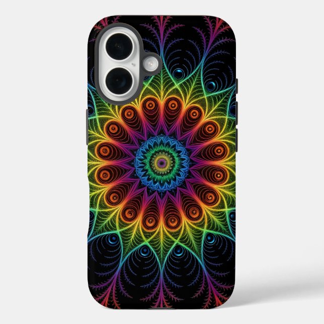 Funda iPhone 16 Forma de giro fractal del espectro del arco iris p (Reverso )