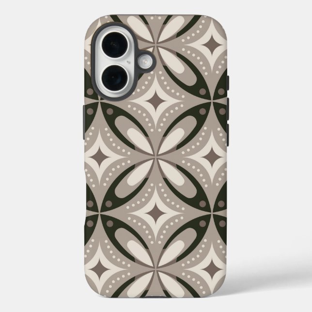 Funda iPhone 16 Formas circulares retro beige y marrón (Reverso )