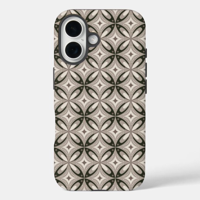 Funda iPhone 16 Formas circulares retro beige y marrón (Reverso )