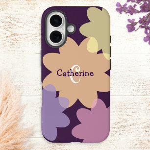 Funda iPhone 16 Formas de Flores Retro Monograma Groovy