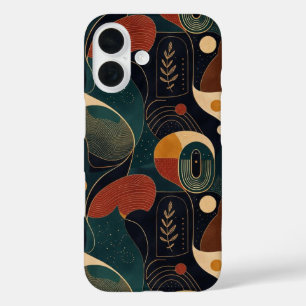 Funda iPhone 16 Formas orgánicas boho retro en terracota azul teal