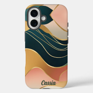Funda iPhone 16 Formas orgánicas Verde azuladas y Subió de oro