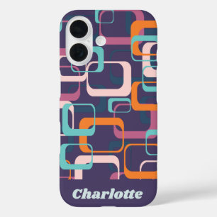 Funda iPhone 16 Formas Retro Mid Century Purple Personalizadas