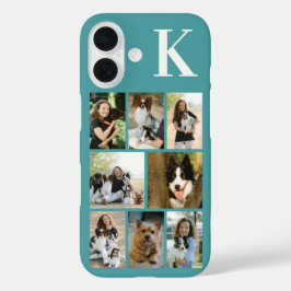 Funda iPhone 16 Foto de 8 mascotas moderno turquesa