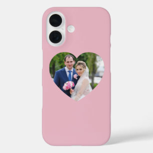 Funda iPhone 16 Foto de boda en forma de corazón rosa