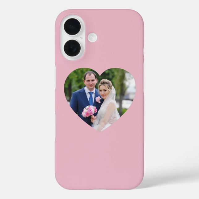 Funda iPhone 16 Foto de boda en forma de corazón rosa (Reverso )