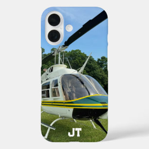 Funda iPhone 16 Foto de helicóptero con monograma, aviación genial