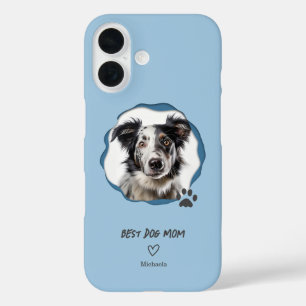 Funda iPhone 16 Foto de la mejor mamá de perro azul