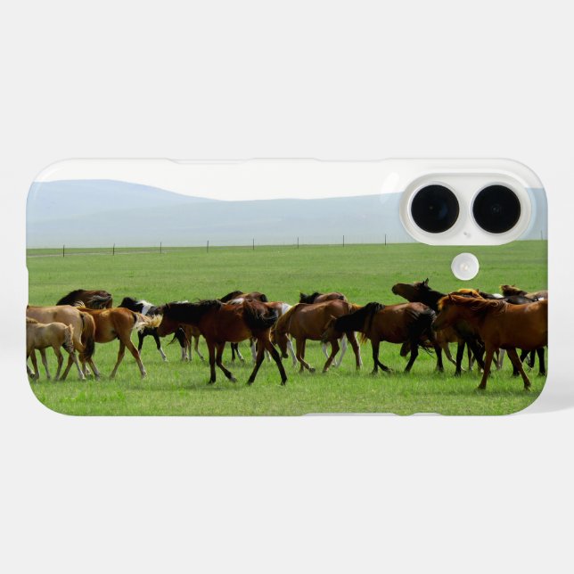 Funda iPhone 16 Foto de paisaje de caballos (Reverso (Horizontal))