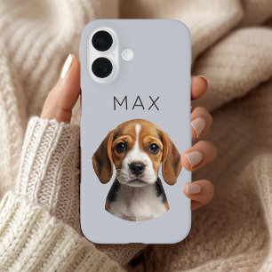 Funda iPhone 16 Foto de perro personalizada con nombre y color sal