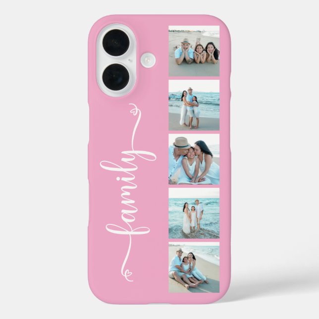 Funda iPhone 16 Foto Familiar Script Rosa (Reverso )