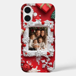 Funda iPhone 16 Foto Navideña Personalizada Festiva Rojo Blanco