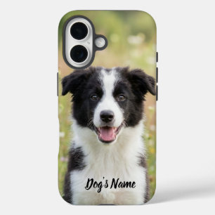 Funda iPhone 16 Foto personalizada de Border Collie y nombre