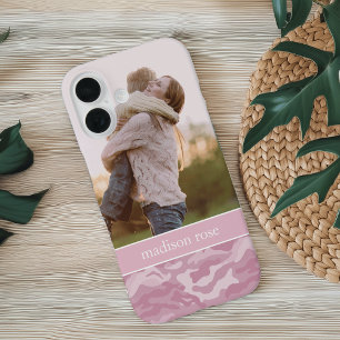 Funda iPhone 16 Foto personalizada de camo rosa pastel