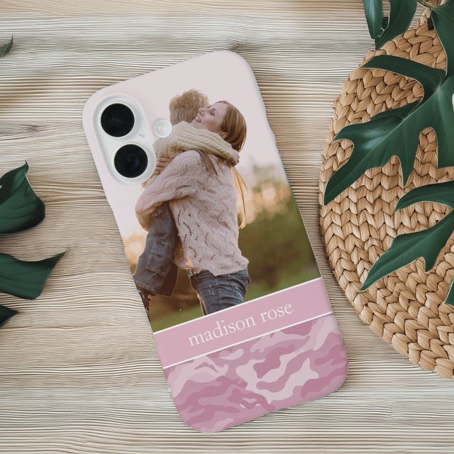 Funda iPhone 16 Foto personalizada de camo rosa pastel (Subido por el creador)
