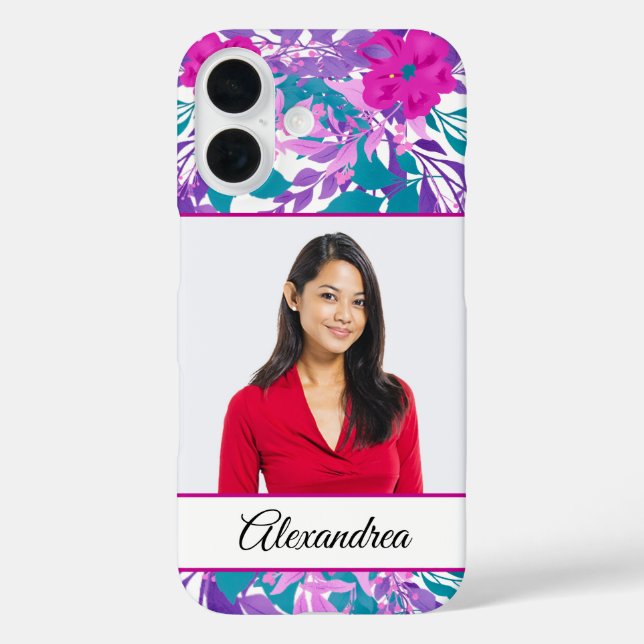 Funda iPhone 16 Foto personalizado Flores tropicales florales pers (Reverso )