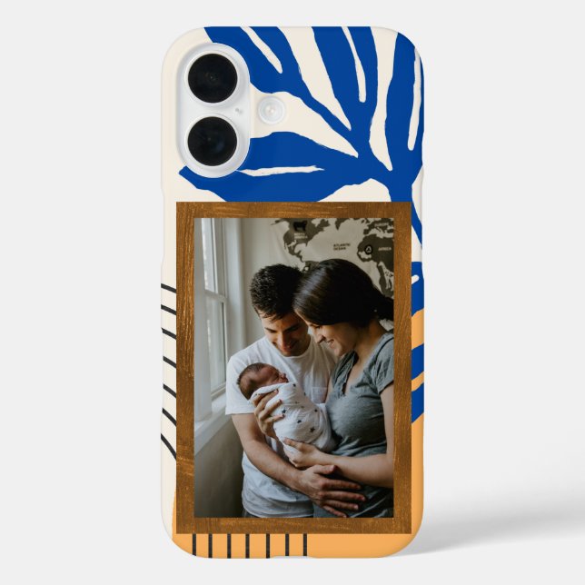 Funda iPhone 16 Foto personalizado Matisse Resumen Azul botánico (Reverso )